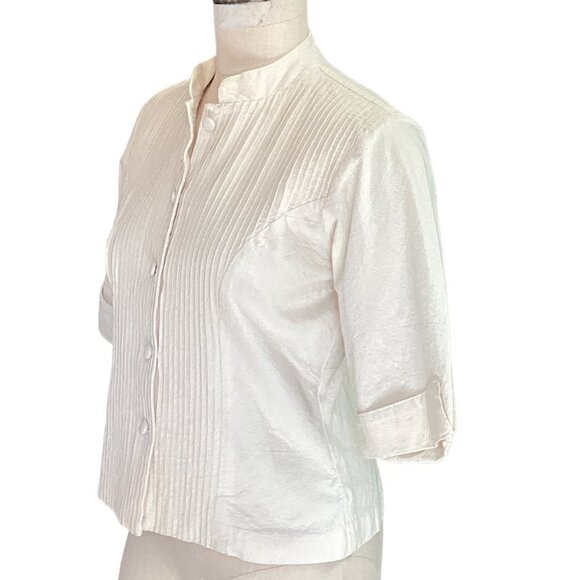 Samia Button Down Top Pintuck Pleat Half Sleeves Fitted Waist Sz S #34L - Picture 5 of 8